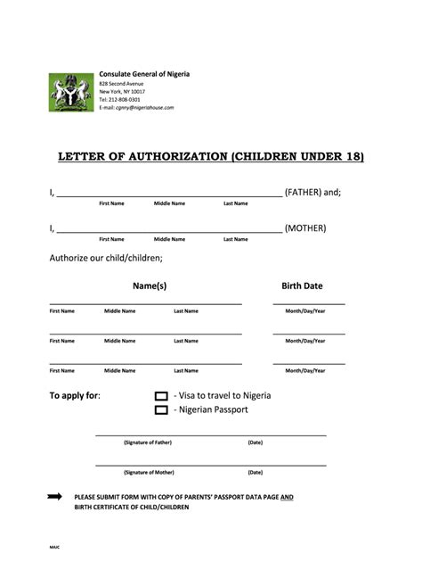 Sample Letter Of Consent For Nigerian Passport By Parent Fill Online