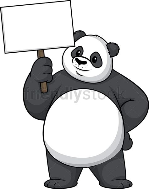 Panda Holding Empty Sign Cartoon Clipart Vector Friendlystock