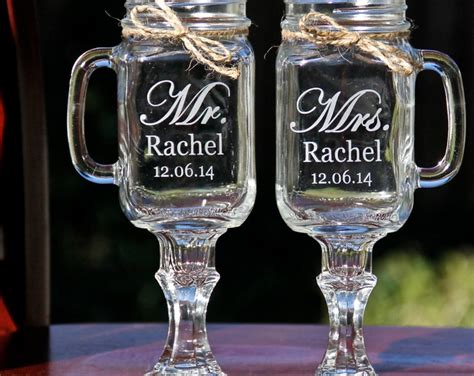 2 Mason Jar MUG Wine Glass Personalized Etched Glass Redneck Etsy