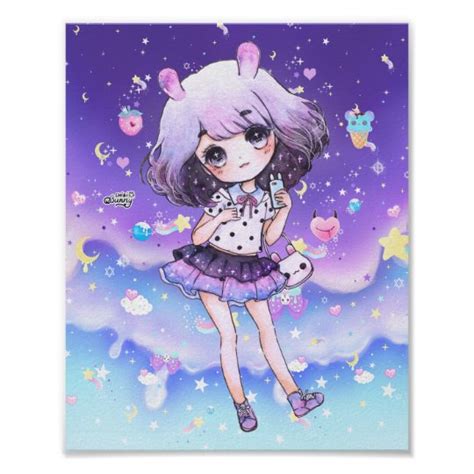 Cute Chibi Girl In Kawaii Pastel Galaxy Poster Nz