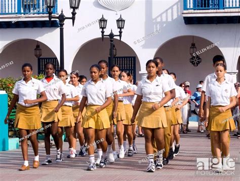 Young Girls In Uniforms Marching At A School Festival Santiago De Cuba