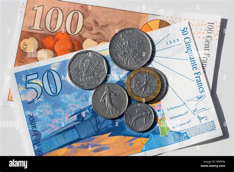 Pre Euro French Franc Banknotes And Coins Stock Photo Alamy
