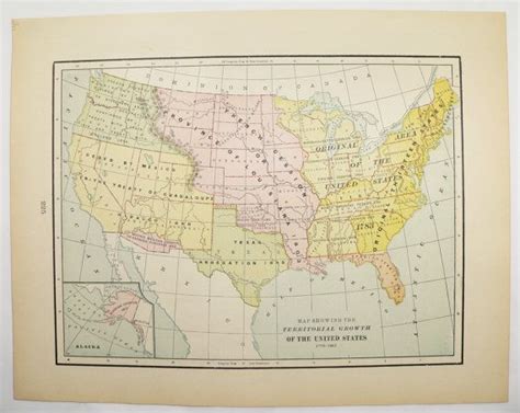 United States Map Us Territory Growth 1897 Historical Map Etsy Map