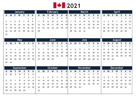 In 2021, ramadan begins on april 12 and ends on may 12. Free 2021 Calendar Canada Printable with Holidays