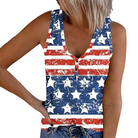 Gyujnb Womens American Flag Tank 4th Of July T Shirts Patriotic Short