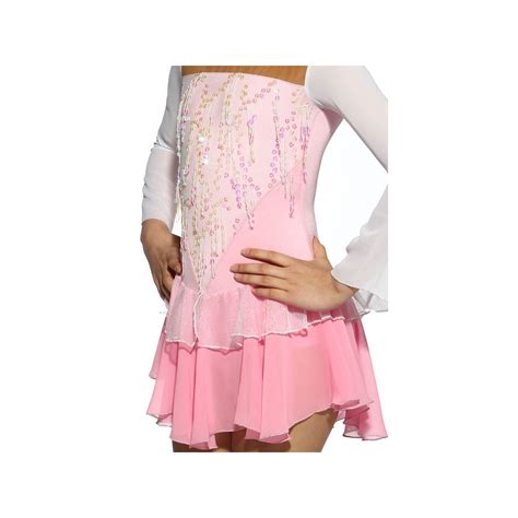 Figure Skating Dress Pink Long Sleeves Sequins 3 Xamas