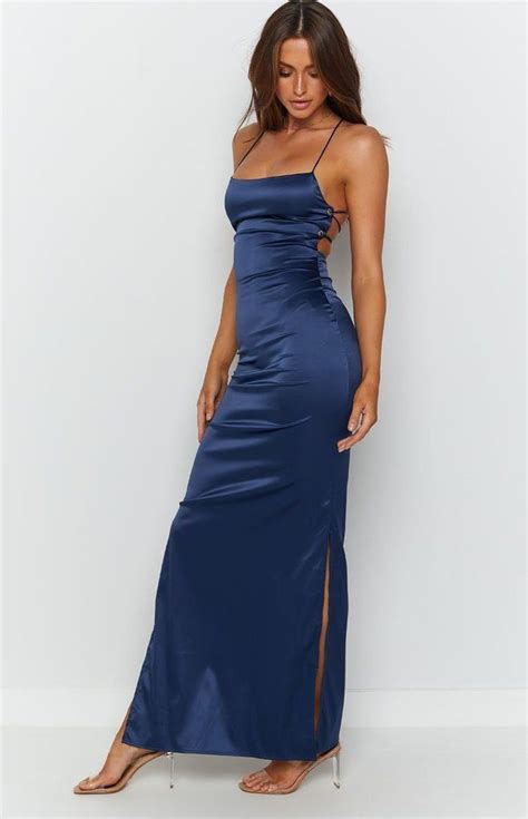 991de292e76f74f3c285b3f6d57958d5 Navy Satin Dress Blue Dress Formal Silk Prom Dress