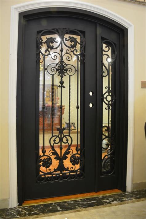 Exterior Wrought Iron Single Entry Door With Sidelight And Double Operable Insulation Glass Top