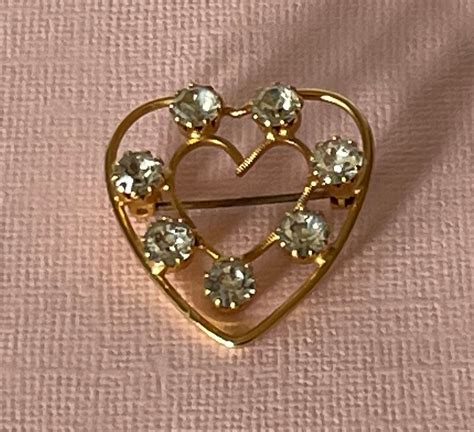 Vintage Rhinestone Heart Pin Heart Brooch Gold Heart Pin Etsy