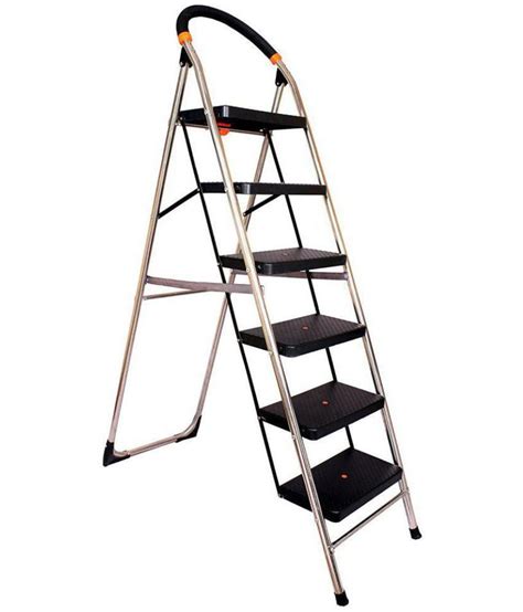 Branco Folding Ladder Stainless Steel With Wide Steps Milano 6 Steps