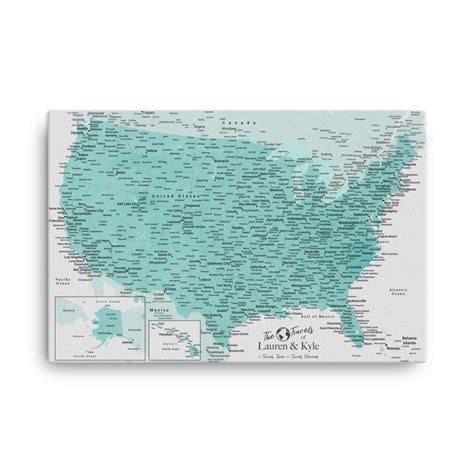 Watercolor United States Push Pin Map With 1000 Pins Modern Map Art