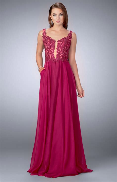 La Femme 23802 - Sleeveless Lace Top Chiffon Long Dress Prom Dress