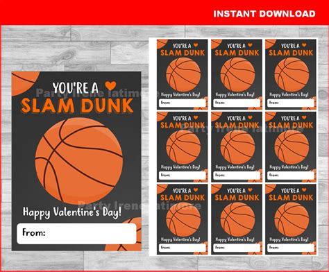 Printable Basketball Valentines Cards Youre A Slam Dunk Etsy Uk