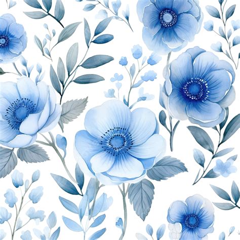 Watercolor Blue Floral Blue Watercolor Leaves Png Transparent Image