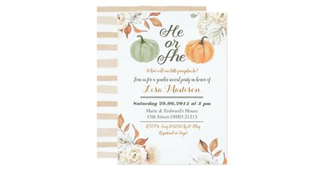 He Or She Pumpkin Fall Gender Reveal Invitation