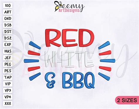 Red White And Bbq Machine Embroidery Designs X And X Etsy