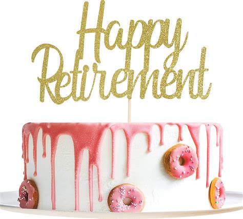 Buy Happy Retirement Cake Topper Gold Glitter Cake Topper