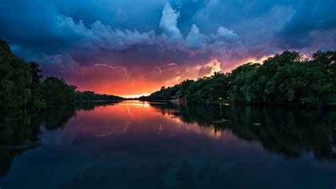 Sunset Storm Over The River 1920 × 1080 R Hd Wallpaper Peakpx