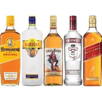 Bundaberg Rum U P Gordons Gin Captain Morgan Spiced Gold Rum Smirnoff Vodka Red Label Or