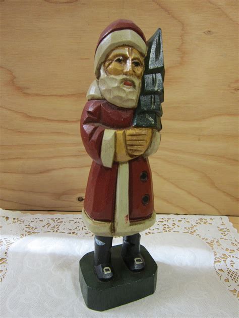 Vintage Hand Carved Wood Santa Claus Figure Wooden Folk Art Primitive