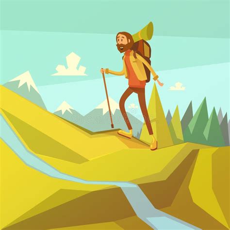 Hiking And Mountaineering Illustration Stock Vector Illustration Of