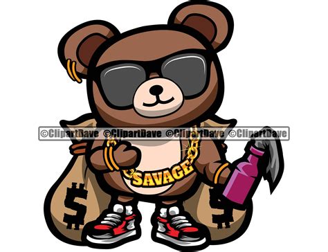 Bear gangster animal gangster tattoo png transparent. Gangster Teddy Bear Money Bags Bottle Sneaker Sunglasses ...