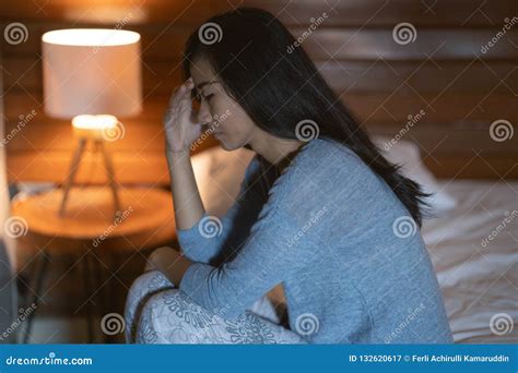 Woman Depression On Her Bed Stock Image Image Of Frustrated Sick