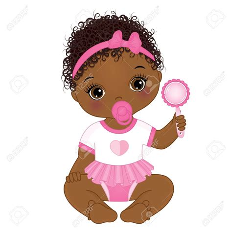 Vector Cute African American Baby Girl With Rattle Sitting Vector