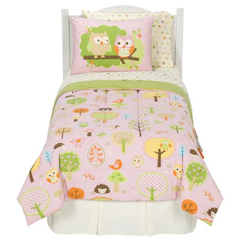 Owl life white pink green and blue owl bird cute kids twin bedding set. Move, Bug, Move