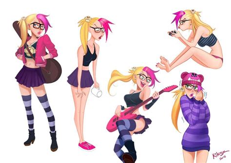 Four Cartoon Girls With Different Outfits And Hair Styles One Is