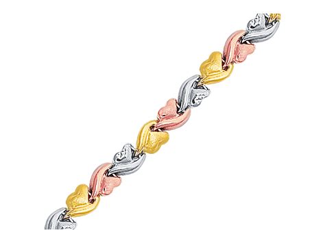 Puffed Heart Chain Bracelet In 14k Yellow And Rose Gold And Sterling