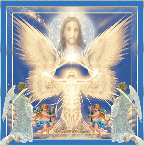 An Angel Surrounded By Angels In Front Of A Blue Background