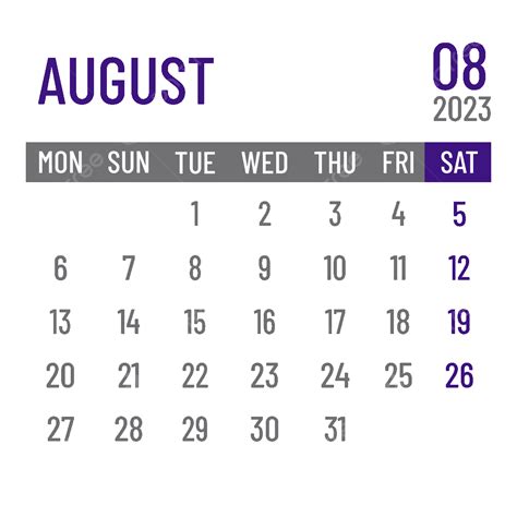 August Calendar Vector Hd Png Images 2023 August Calendar Purple 2023