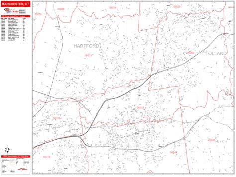 Manchester Connecticut Zip Code Wall Map Red Line Style By Marketmaps