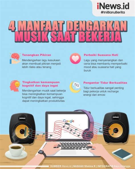 Infografis 4 Manfaat Dengarkan Musik Saat Bekerja Tenangkan Pikiran