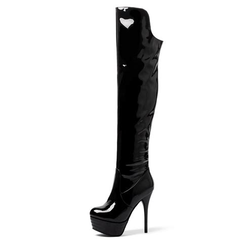 Super High Heel Fine Heel Patent Leather Over The Knee Boots Red Round Toe Ultra High Waterproof