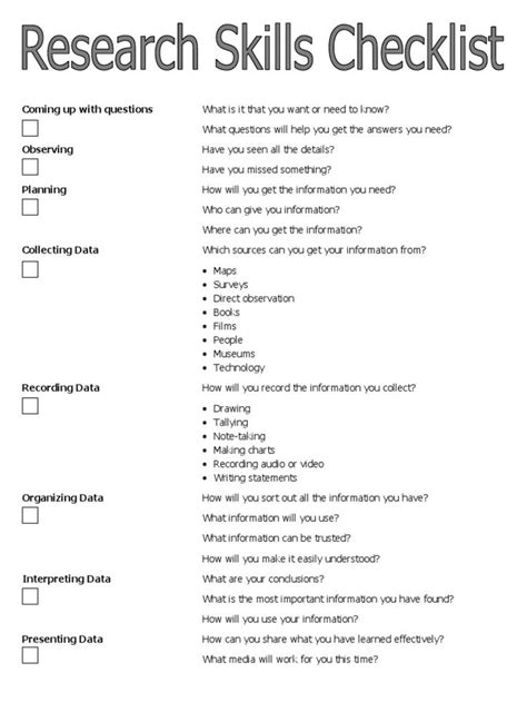 A Checklist For Working Through Research Skills Research Skills
