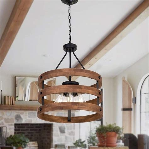 Deralan Modern Rustic Chandelier Circular Wood Chandeliers Round Wooden