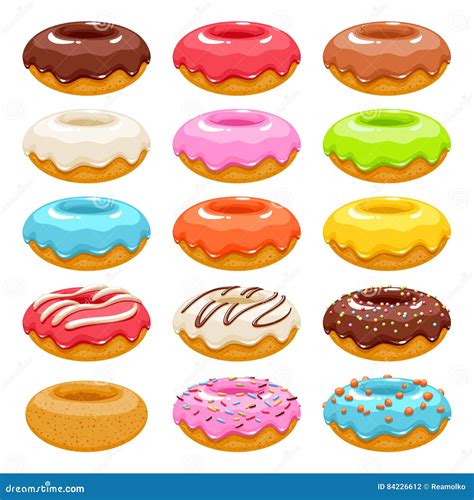 Colorful Donuts Icons Set Sweet Bakery Vector Stock Vector