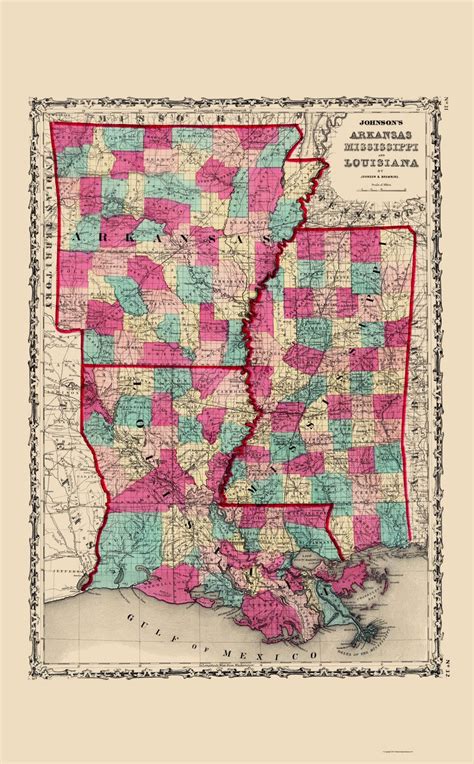 Old State Maps Arkansas Mississippi And Louisiana Ar By A J Johnson