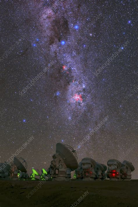 milky way over alma telescopes chile stock image c022 6640 science photo library