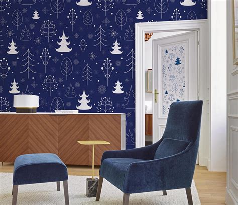 White And Blue Christmas Wall Mural