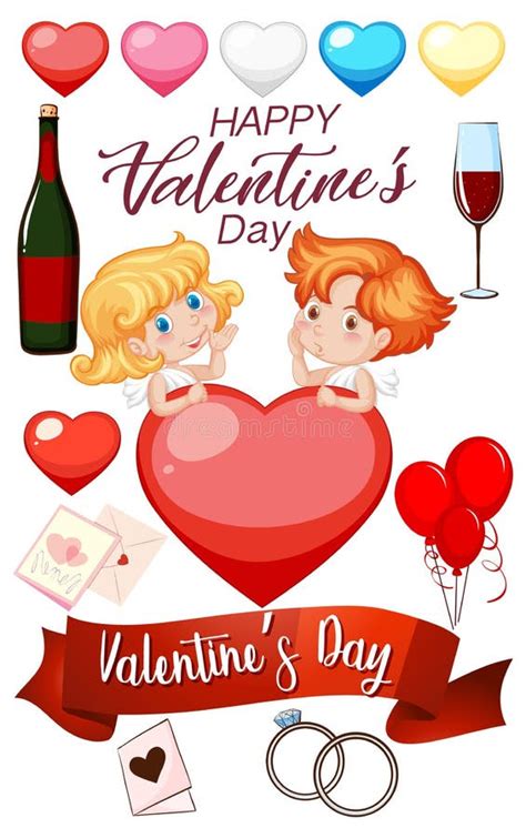 Valentine Theme With Cupid And Big Heart Stock Vector Illustration Of