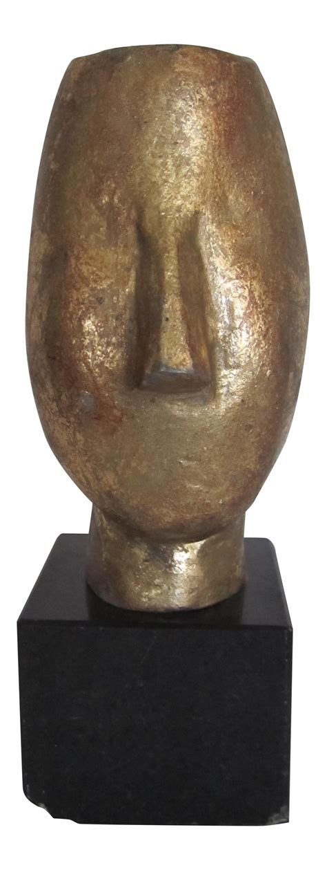 Gold Face Sculpture on Black Marble Base | Chairish