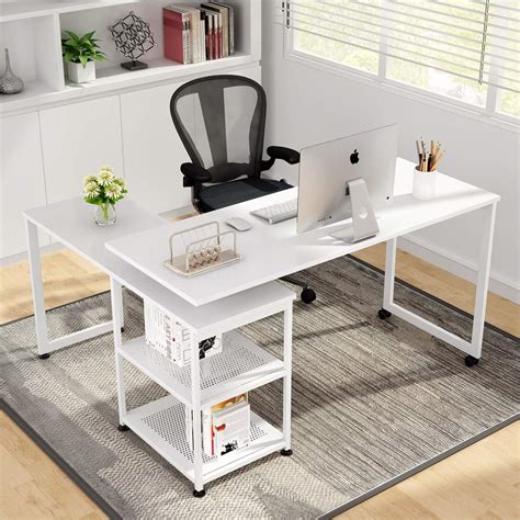 Buy Tribesigns 360 Free Rotating L Shaped Desk 55 Inch Large