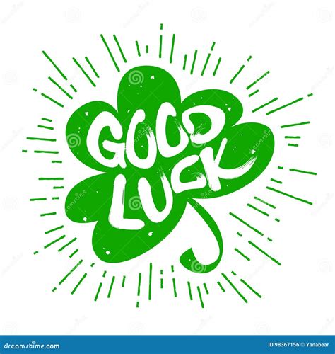 Silhouette Of A Green Clover With Lettering Text Good Luck Vector