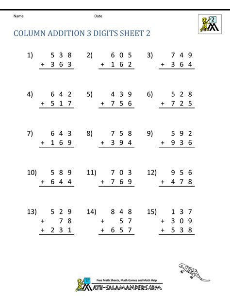 Adding 3 Two Digit Numbers Worksheet 2nd Grade