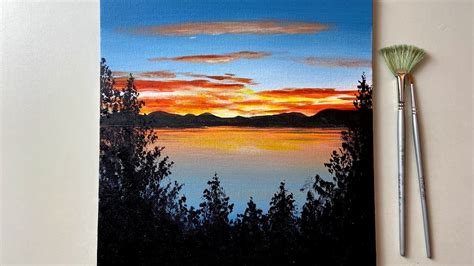Sunset On The Lake Painting Acrylic Painting Easy Art 109 Youtube