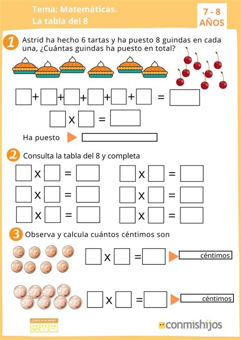 Tabla De Multiplicar Del 8 Ejercicios De Matemáticas Para Niños