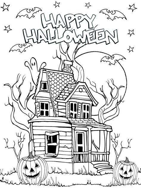 The haunted house coloring pages. Halloween Haunted house - Halloween Adult Coloring Pages